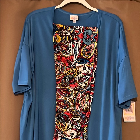 NWT LuLaRoe 2XL Blue Irma and TC2 Paisley Floral Leggings Outfit
